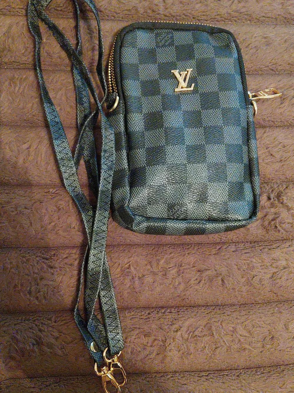 Designer-Style Checkered Crossbody Bag in Dark Gray